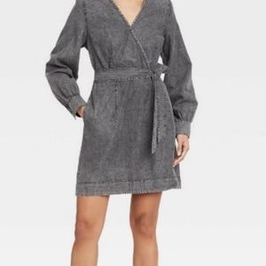 NWT Who What Wear Black Acid Wash Wrap Dress